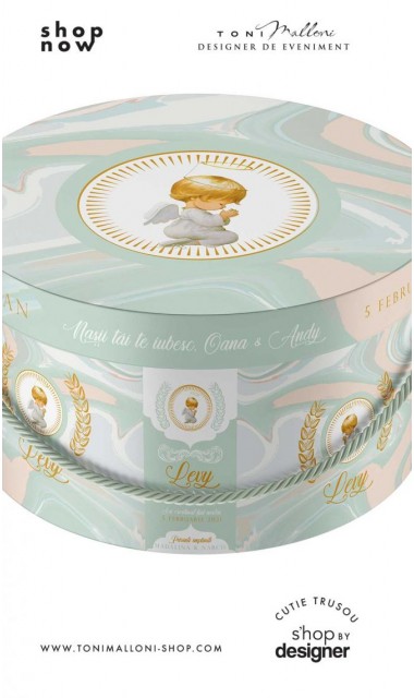Cutie trusou botez cu un bebe inger si motive verde menta si accente aurii gold 3